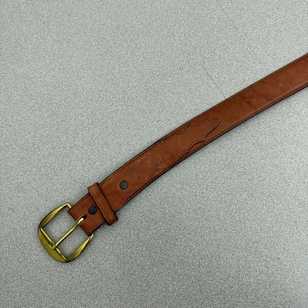 Tony Lama Belt Mens 44 Brown Leather Western Brass Buckle Made in USA Cowboy